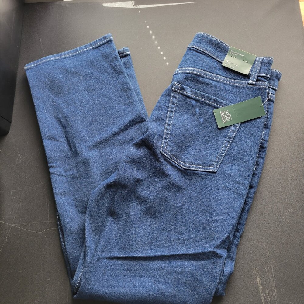 Wild Fable Blue Jeans Women's 00 Dark Wash Denim Super High Rise Straight NWT - Picture 2 of 6